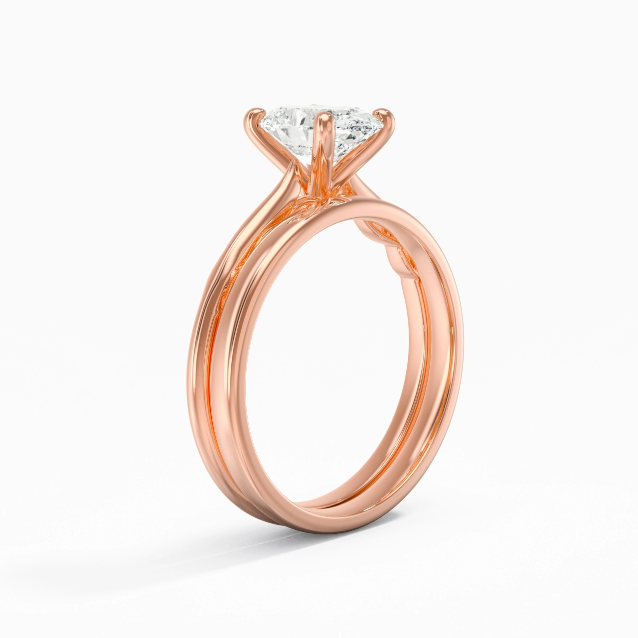 18K Rose Gold Solitaire Traditional Shank Bridal Set