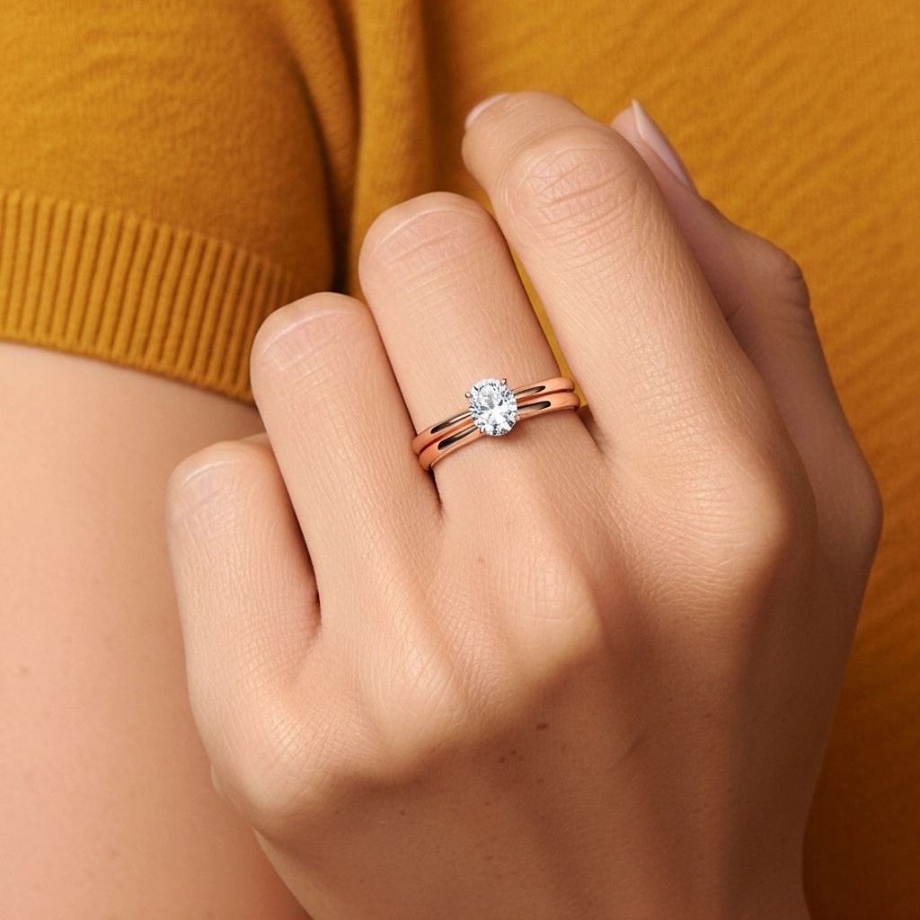 Oro rosa 18K Solitario Pata tradicional Conjunto Nupcial