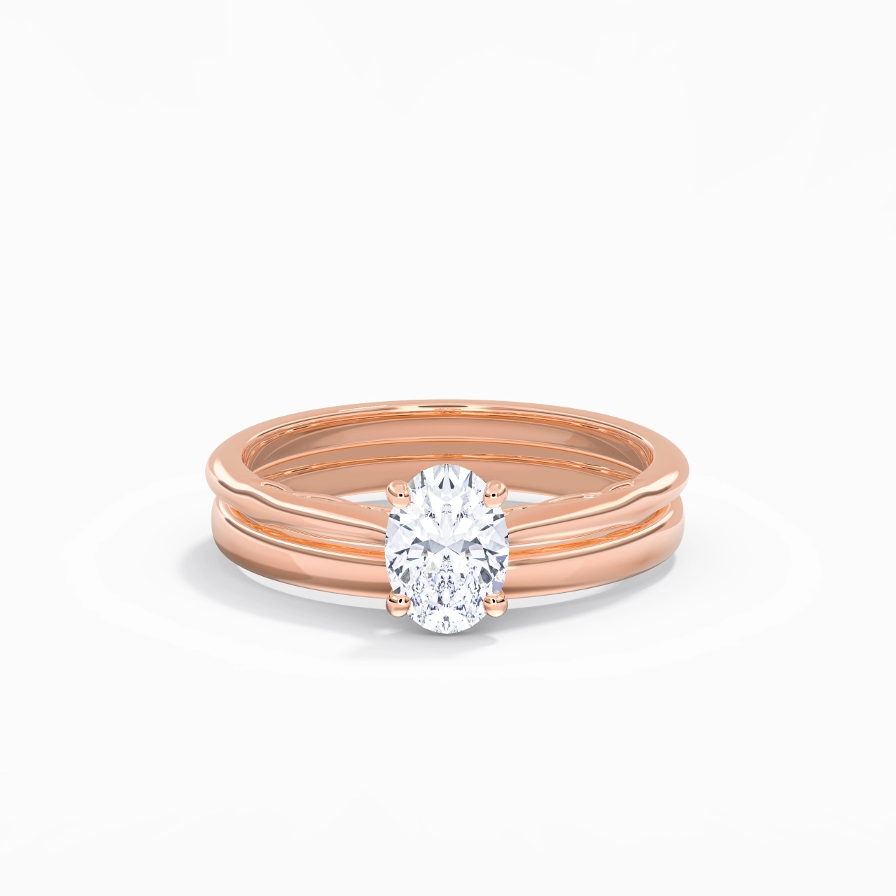 14K Rose Gold Solitaire Traditional Shank Bridal Set