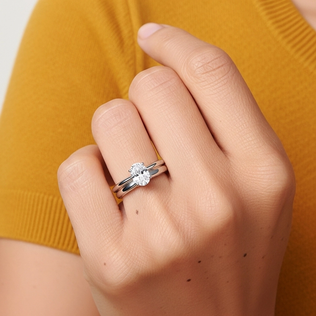 Or blanc 14 carats Solitaire Tige Traditionnelle Ensemble nuptial