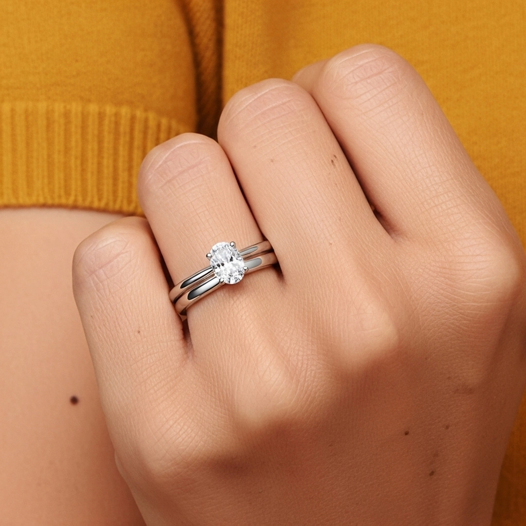 Or blanc 14 carats Solitaire Tige Traditionnelle Ensemble nuptial