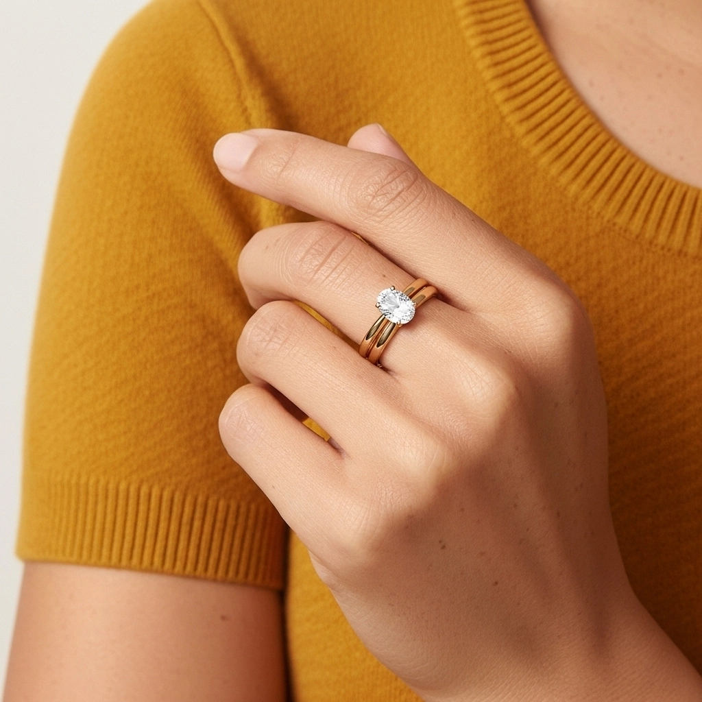 Oro 14K Solitario Pata tradicional Conjunto Nupcial