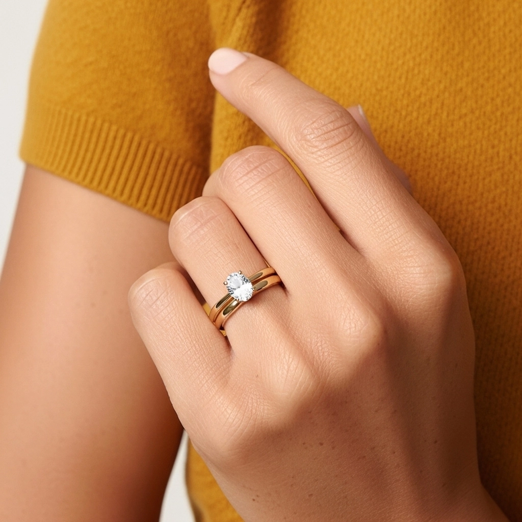 Oro 14K Solitario Pata tradicional Conjunto Nupcial