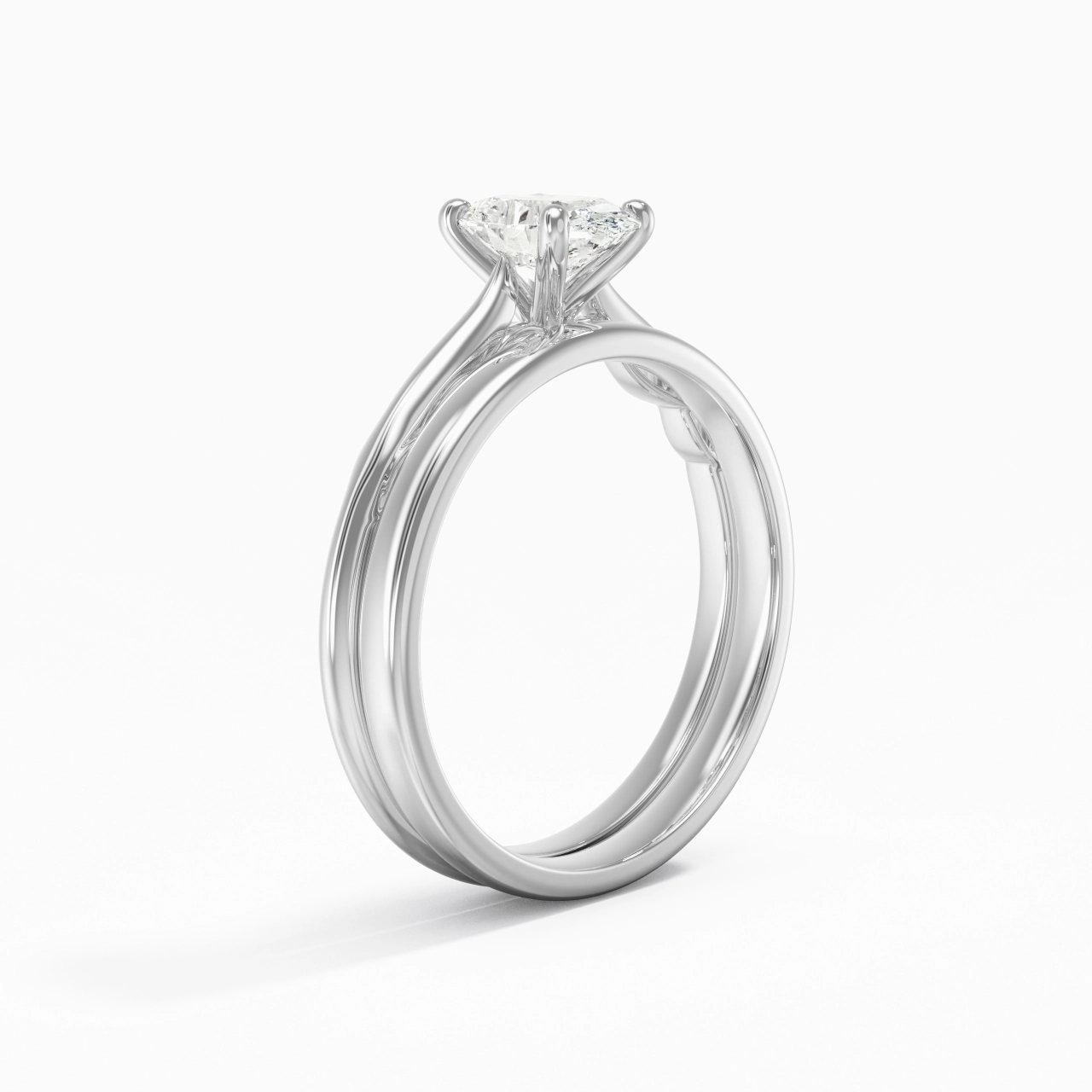 14K White Gold Solitaire Traditional Shank Bridal Set