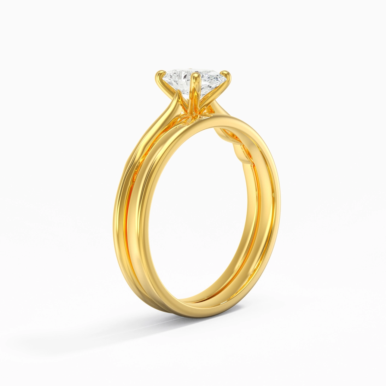 14K Gold Solitaire Traditional Shank Bridal Set