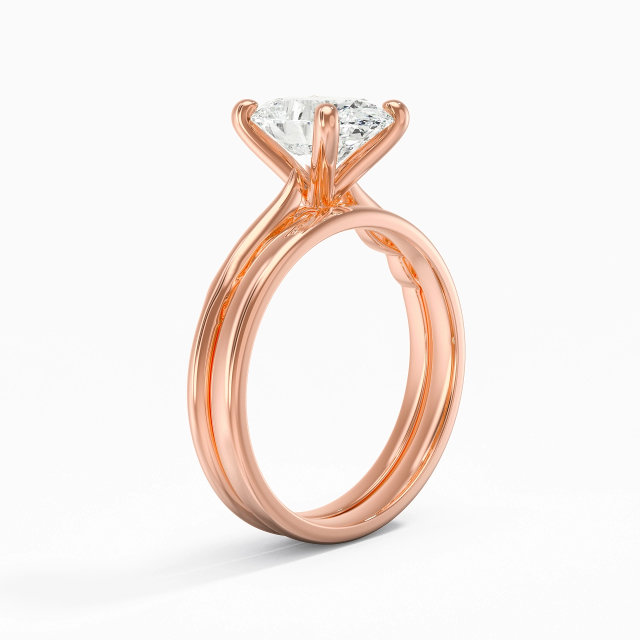 14K Rose Gold Solitaire Traditional Shank Bridal Set