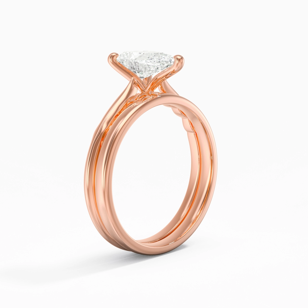 14K Rose Gold Solitaire Traditional Shank Bridal Set
