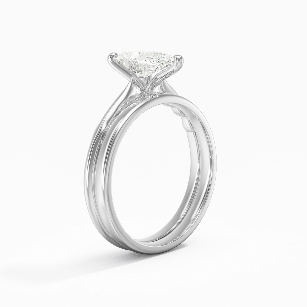 14K White Gold Solitaire Traditional Shank Bridal Set
