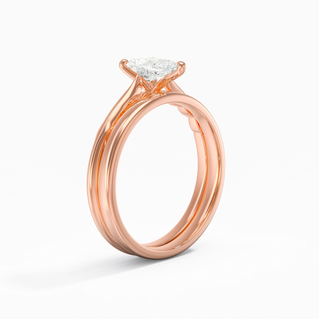 14K Rose Gold Solitaire Traditional Shank Bridal Set