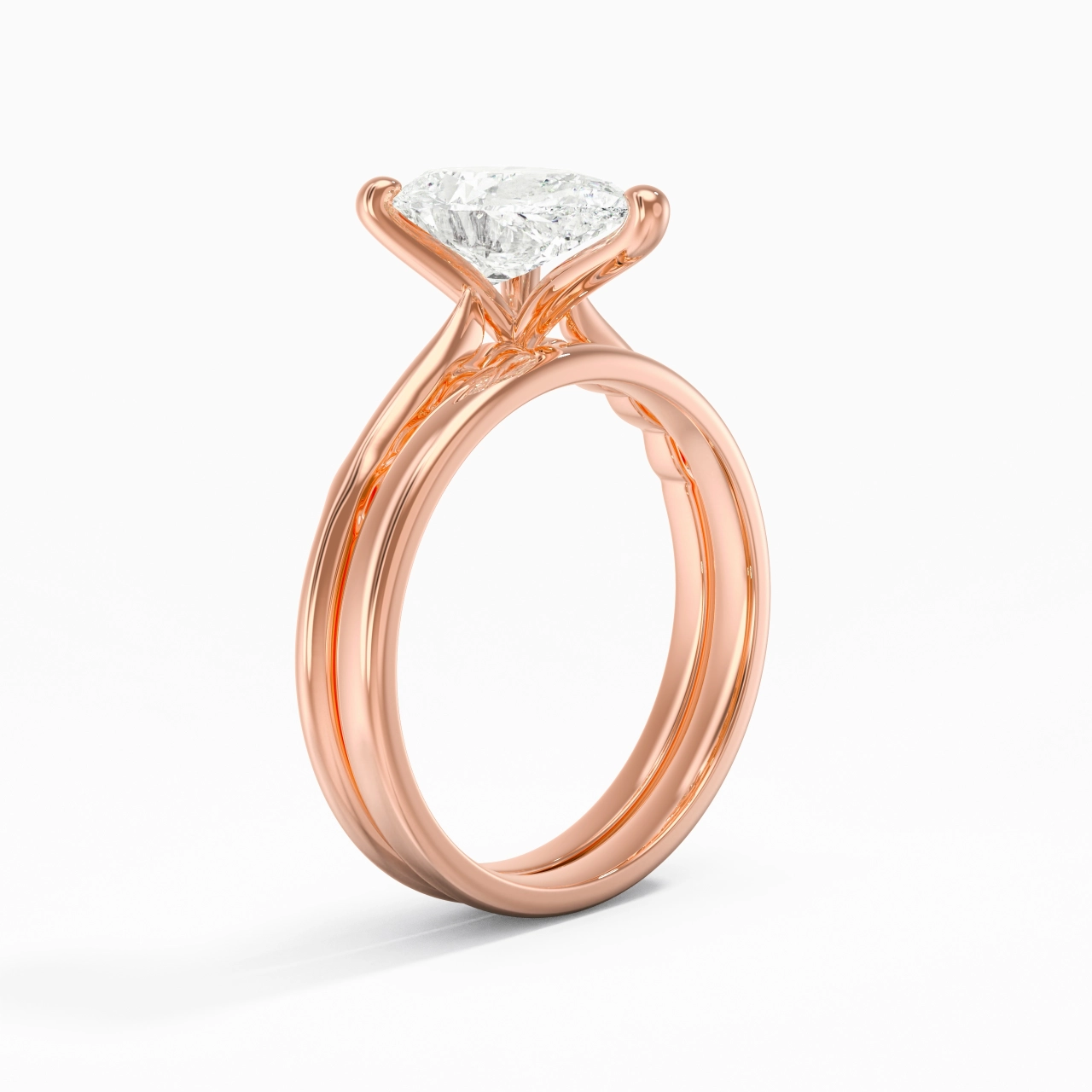 14K Rose Gold Solitaire Traditional Shank Bridal Set