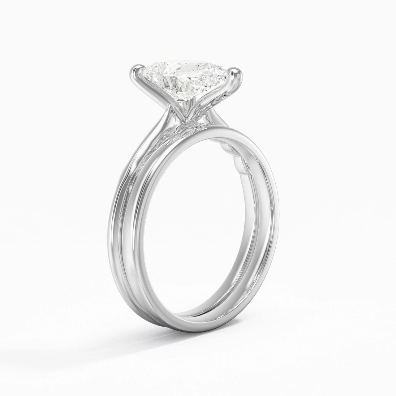 14K White Gold Solitaire Traditional Shank Bridal Set