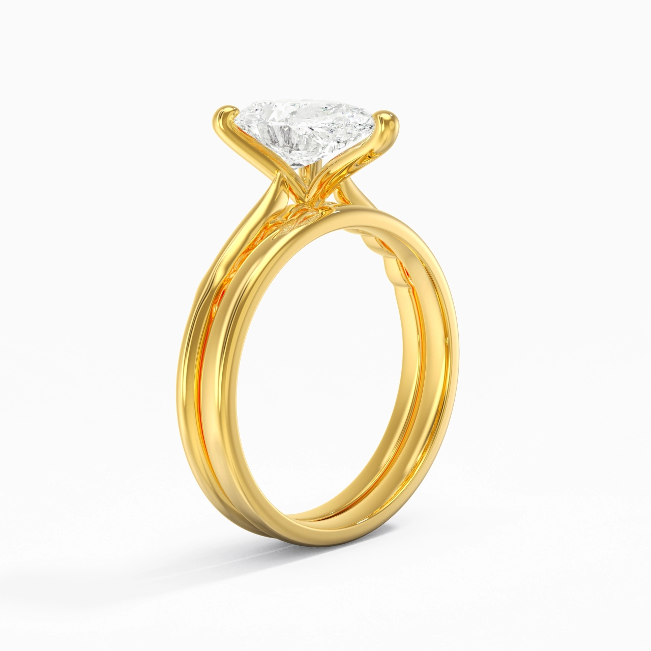 18K Gold Solitaire Traditional Shank Bridal Set