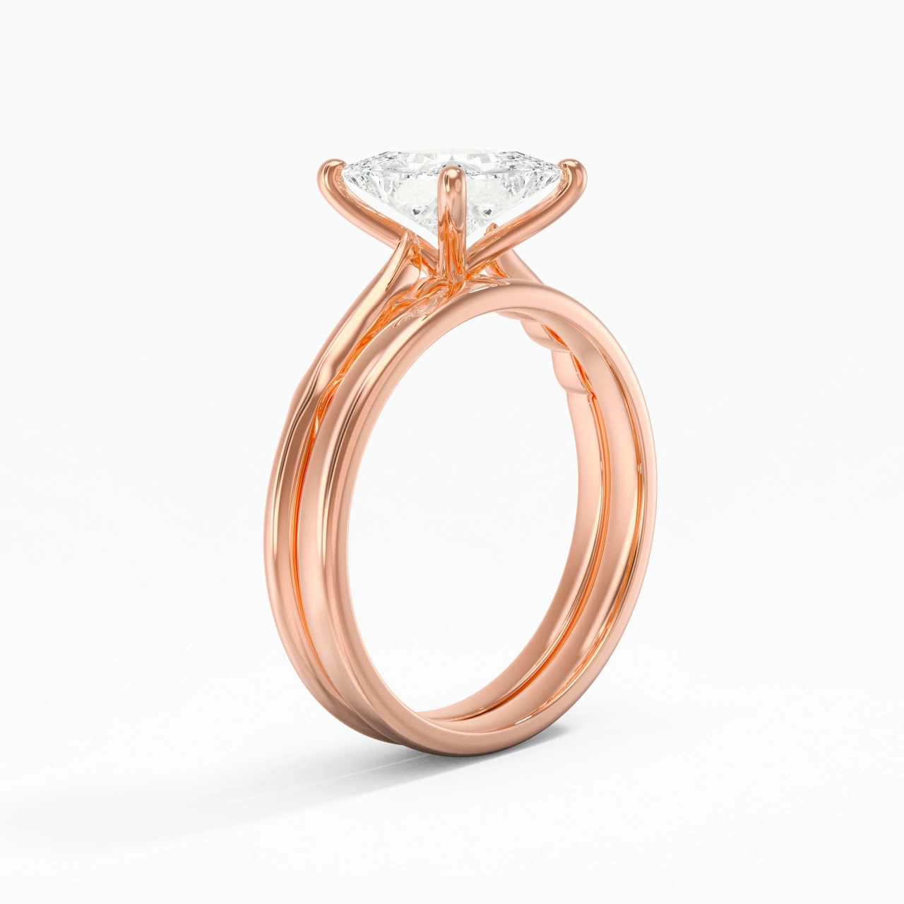 14K Rose Gold Solitaire Traditional Shank Bridal Set