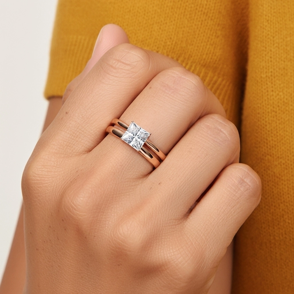 18K Rose Gold Solitaire Traditional Shank Bridal Set