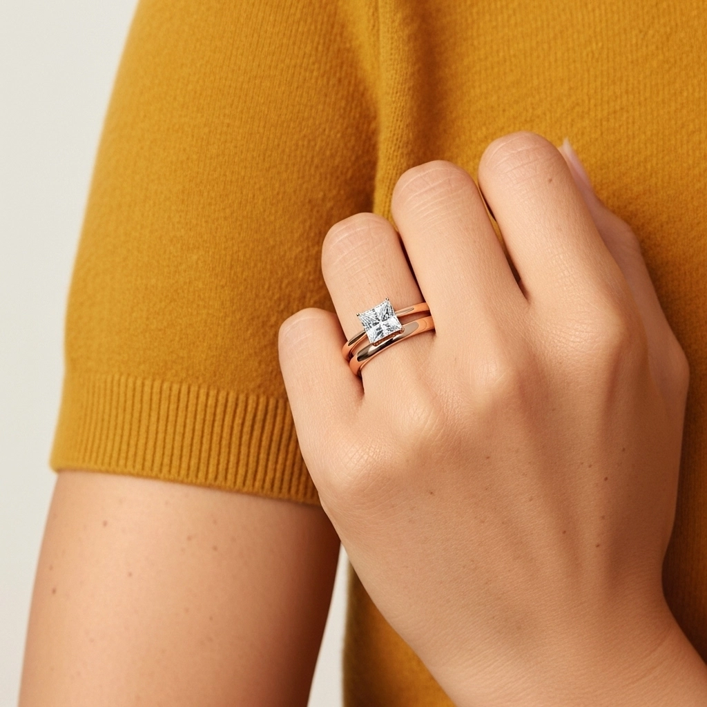 18K Rose Gold Solitaire Traditional Shank Bridal Set