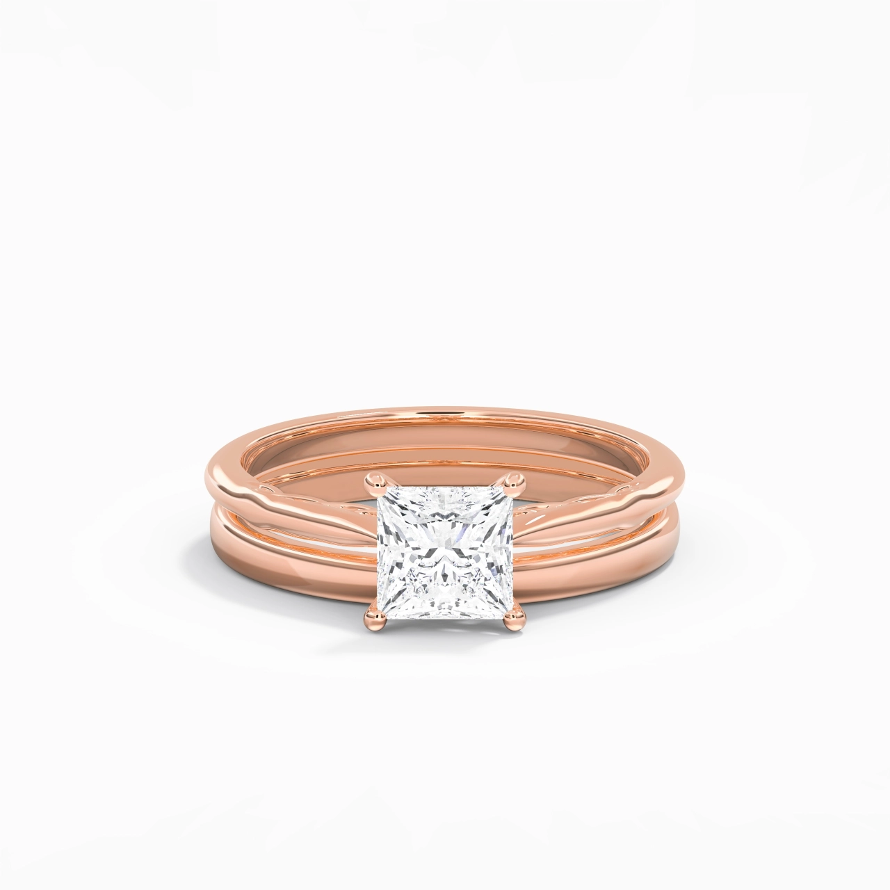 14K Rose Gold Solitaire Traditional Shank Bridal Set