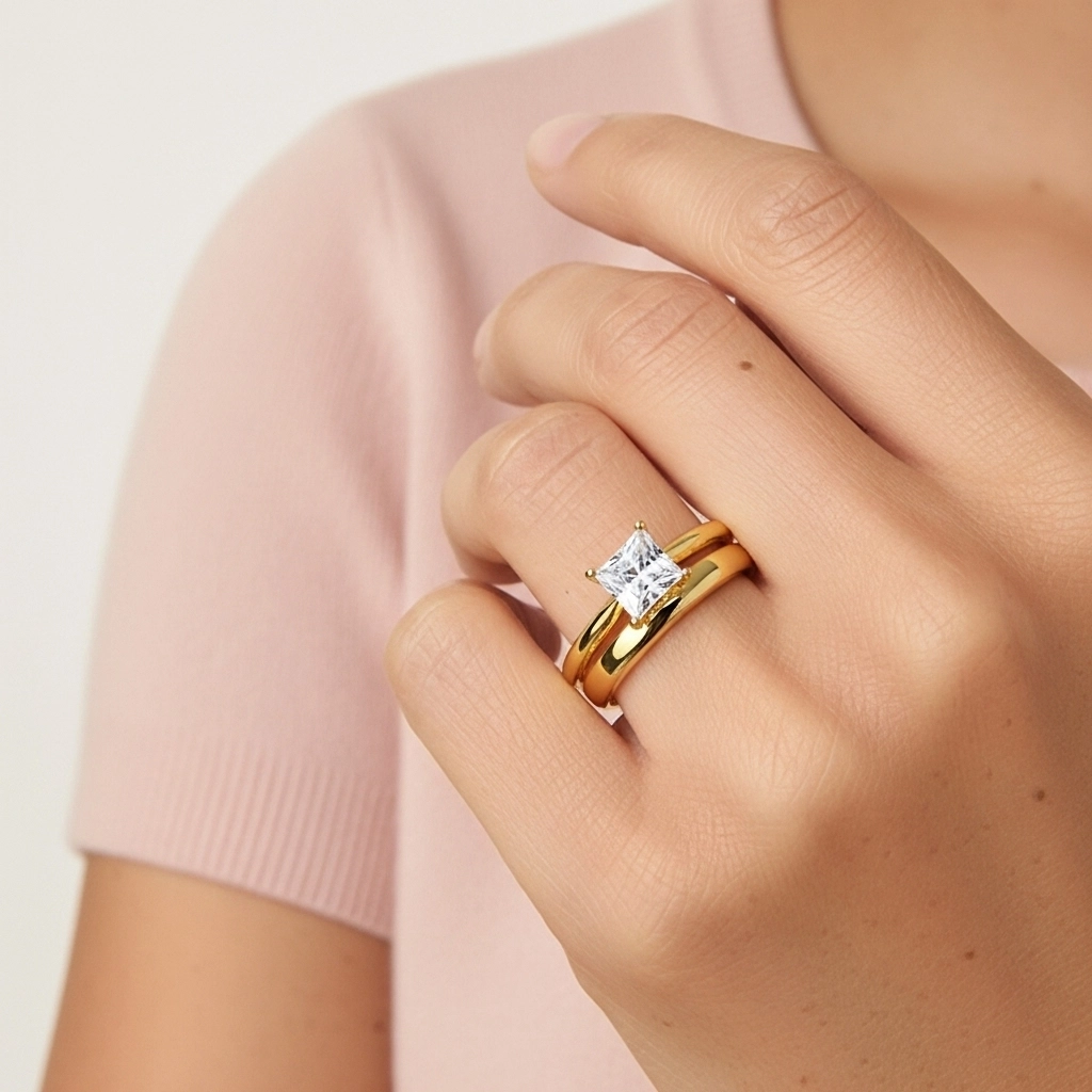 Oro 14K Solitario Pata tradicional Conjunto Nupcial