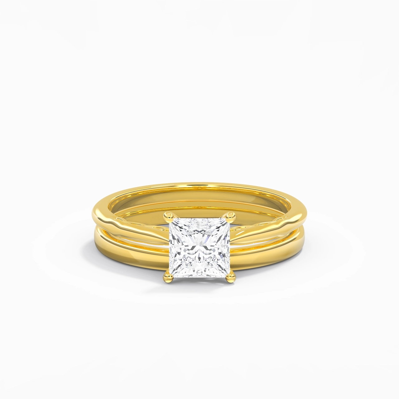 18K Gold Solitaire Traditional Shank Bridal Set