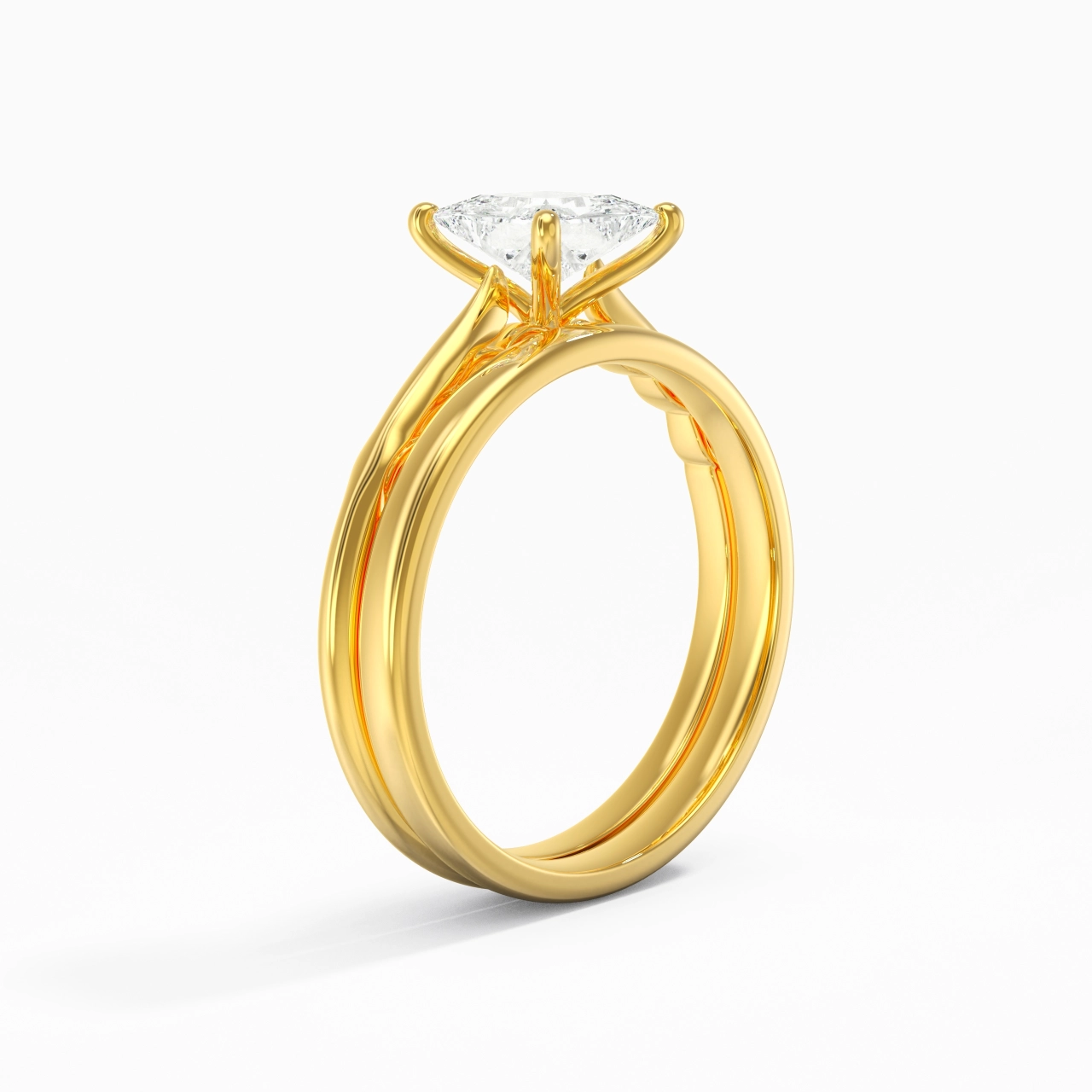 18K Gold Solitaire Traditional Shank Bridal Set