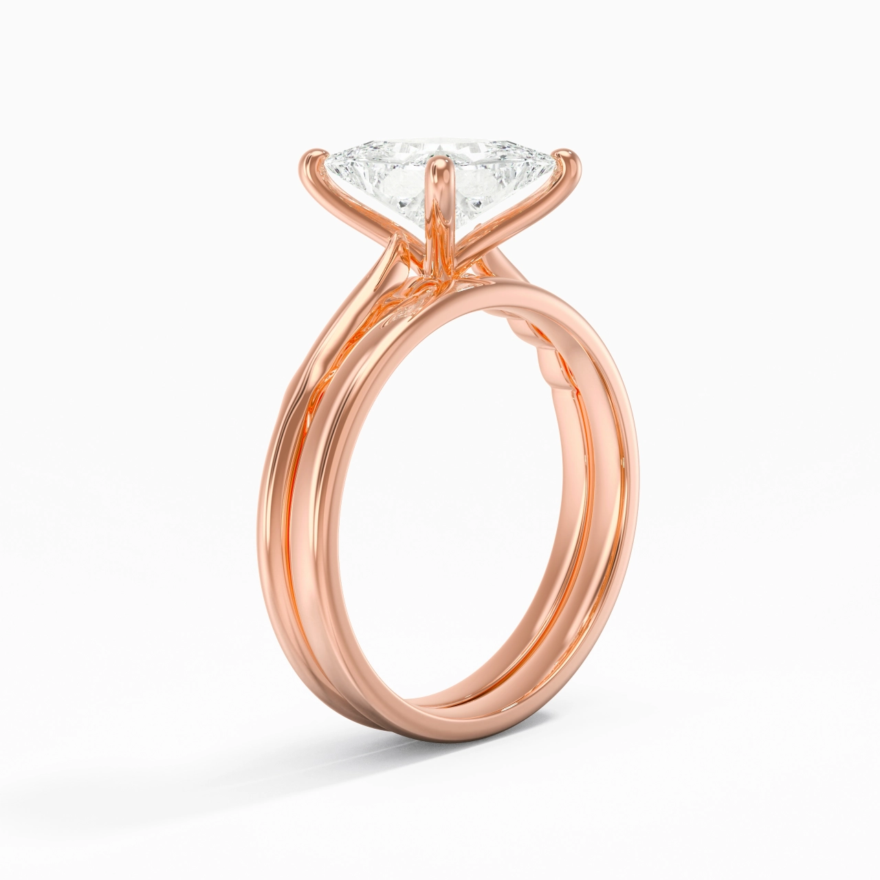 18K Rose Gold Solitaire Traditional Shank Bridal Set