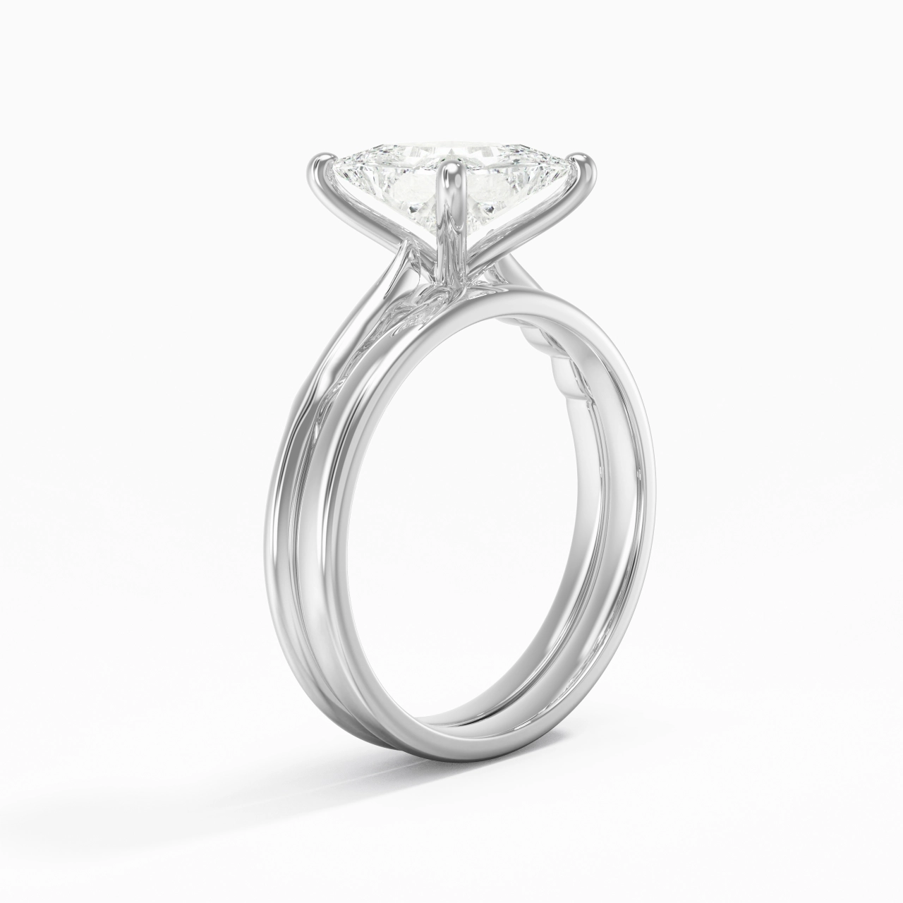 14K White Gold Solitaire Traditional Shank Bridal Set