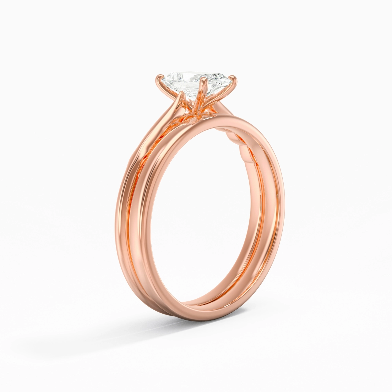 14K Rose Gold Solitaire Traditional Shank Bridal Set