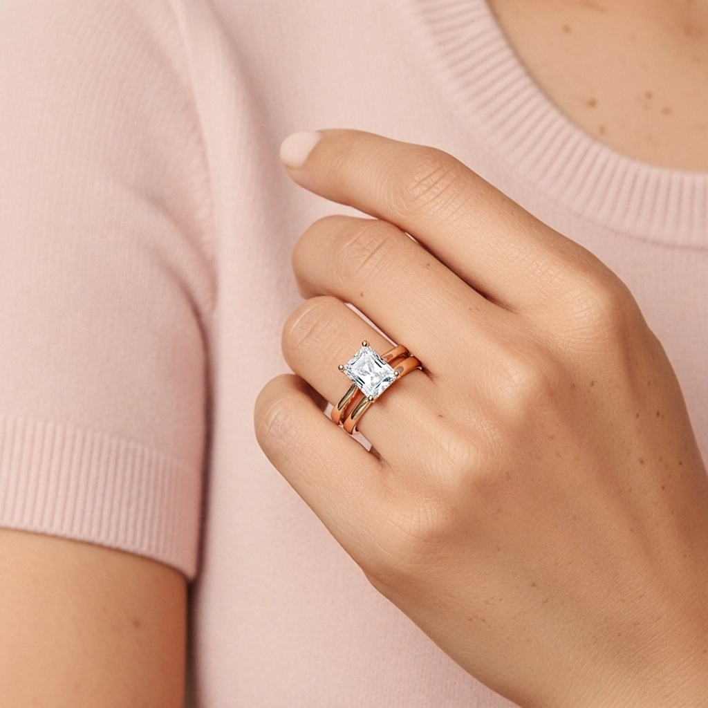 18K Rose Gold Solitaire Traditional Shank Bridal Set