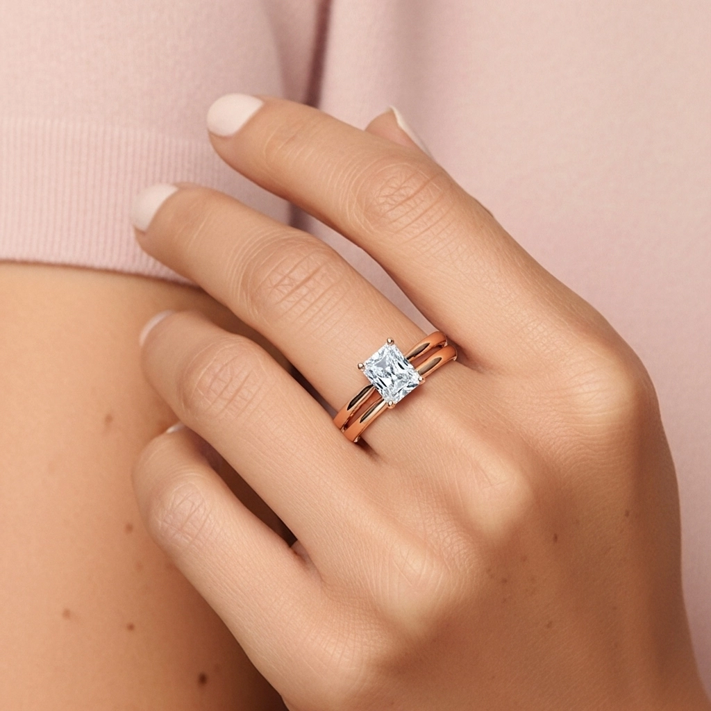 18K Rose Gold Solitaire Traditional Shank Bridal Set