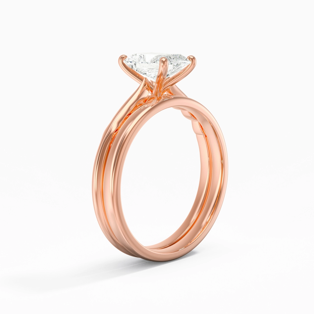 14K Rose Gold Solitaire Traditional Shank Bridal Set