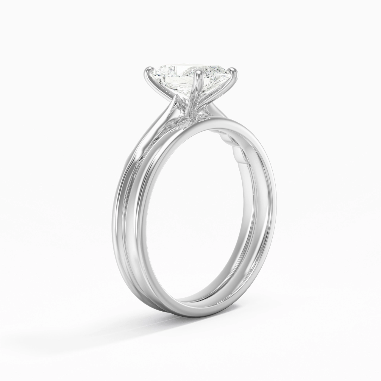 14K White Gold Solitaire Traditional Shank Bridal Set