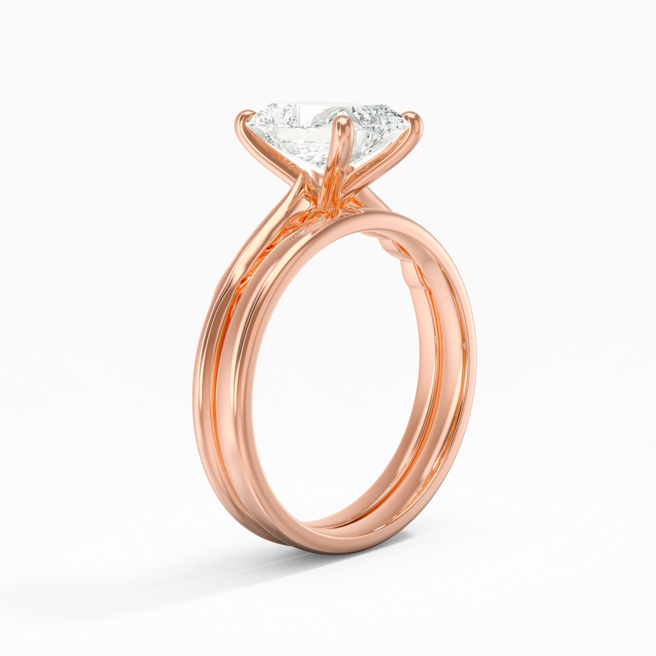 14K Rose Gold Solitaire Traditional Shank Bridal Set