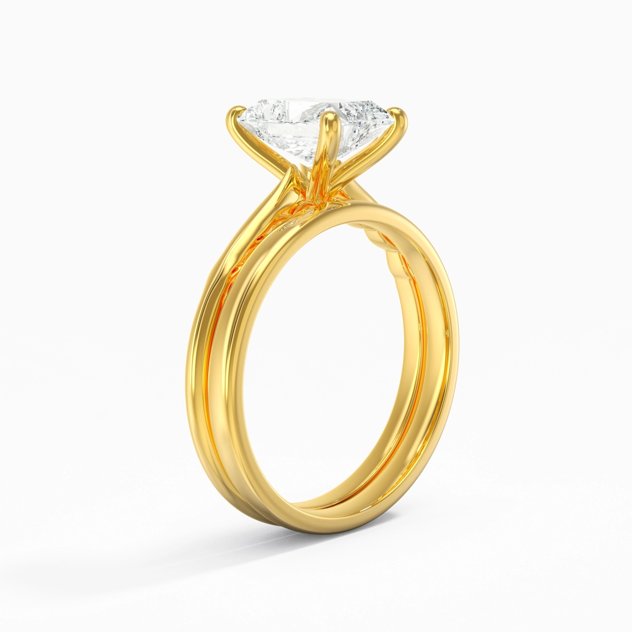 14K Gold Solitaire Traditional Shank Bridal Set