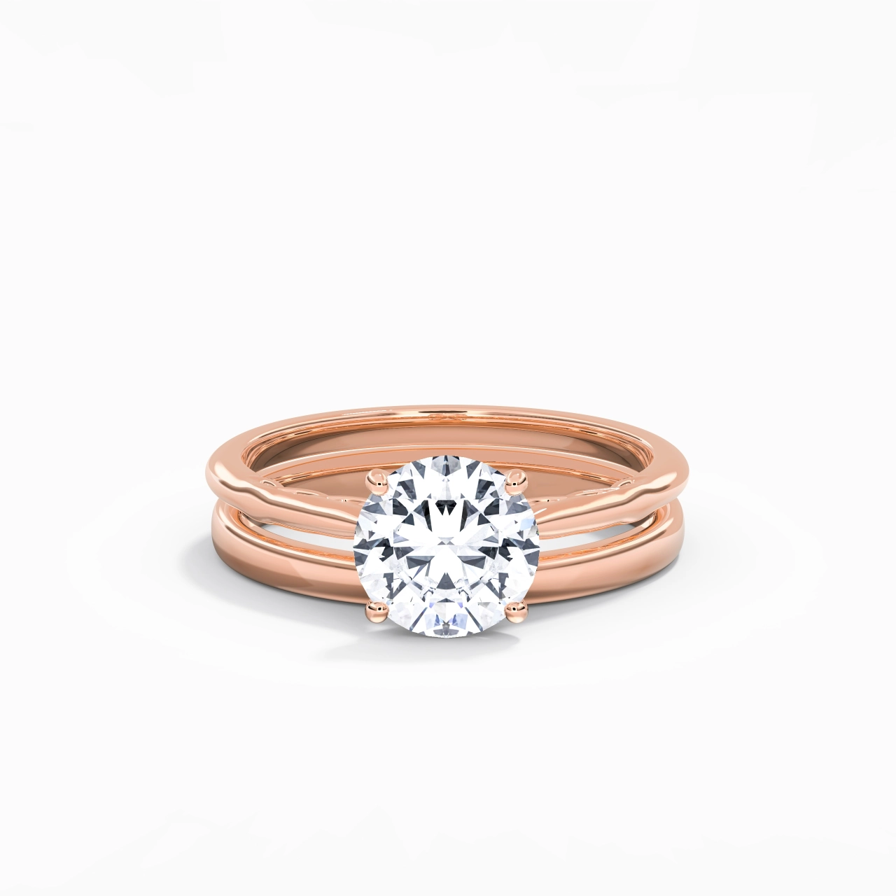 14K Rose Gold Solitaire Traditional Shank Bridal Set