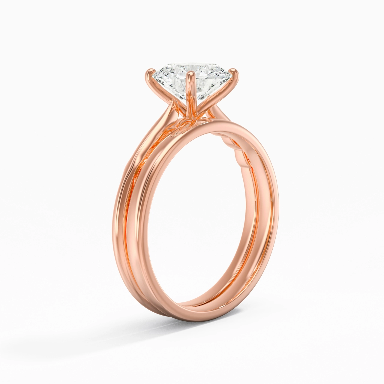 14K Rose Gold Solitaire Traditional Shank Bridal Set