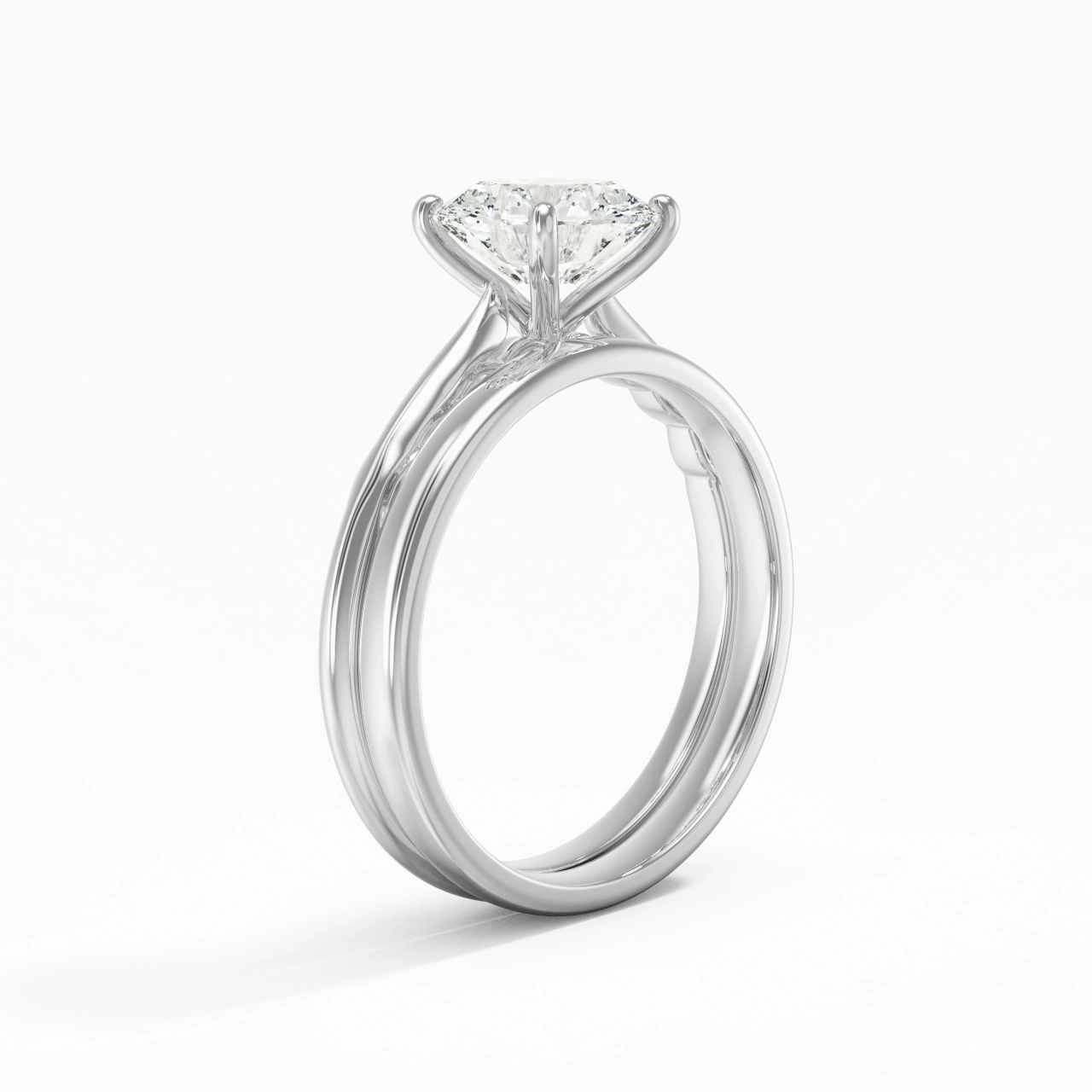14K White Gold Solitaire Traditional Shank Bridal Set
