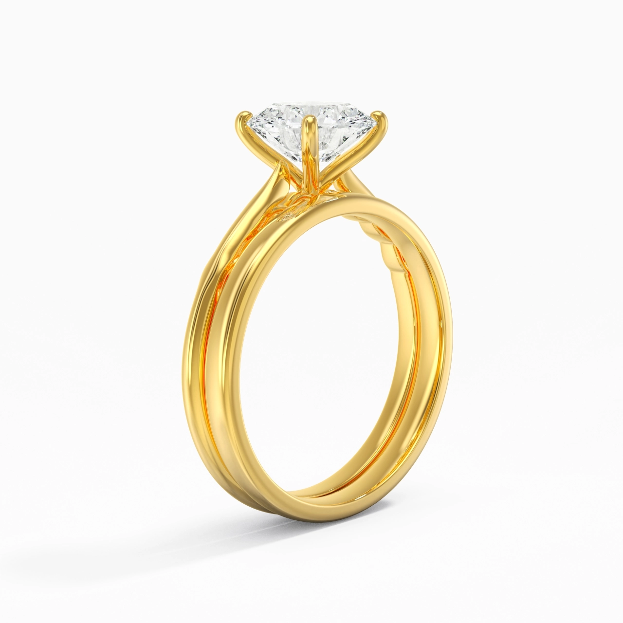 18K Gold Solitaire Traditional Shank Bridal Set