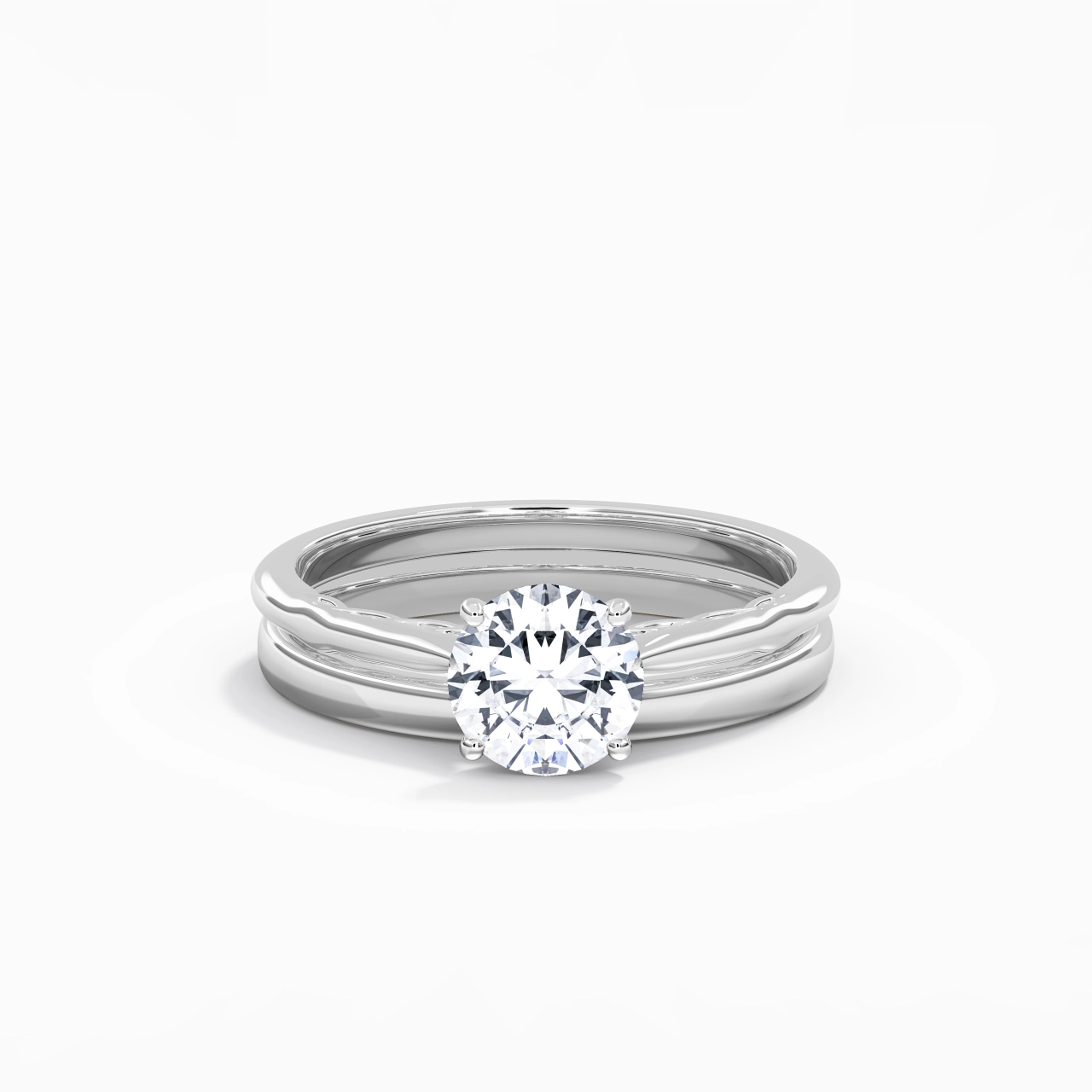 14K White Gold Solitaire Traditional Shank Bridal Set