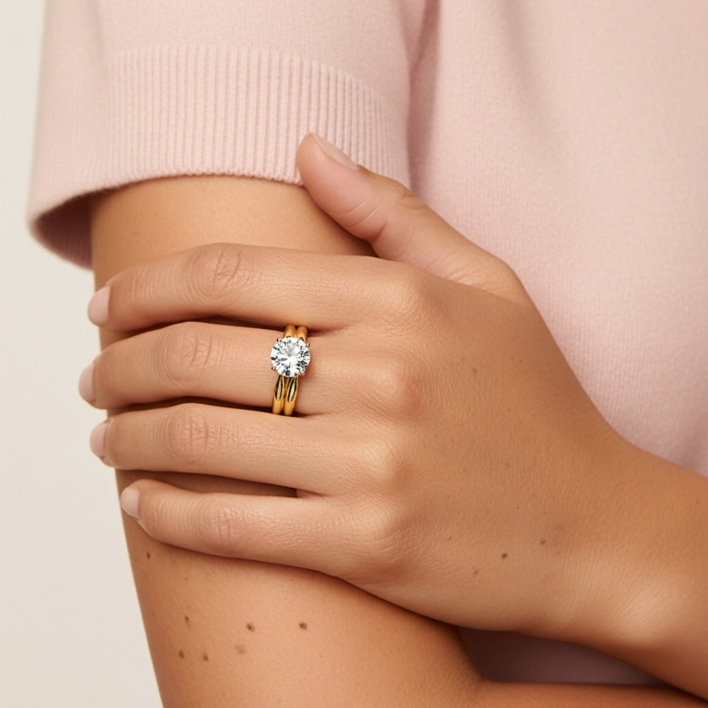 14K Gold Solitaire Traditional Shank Bridal Set