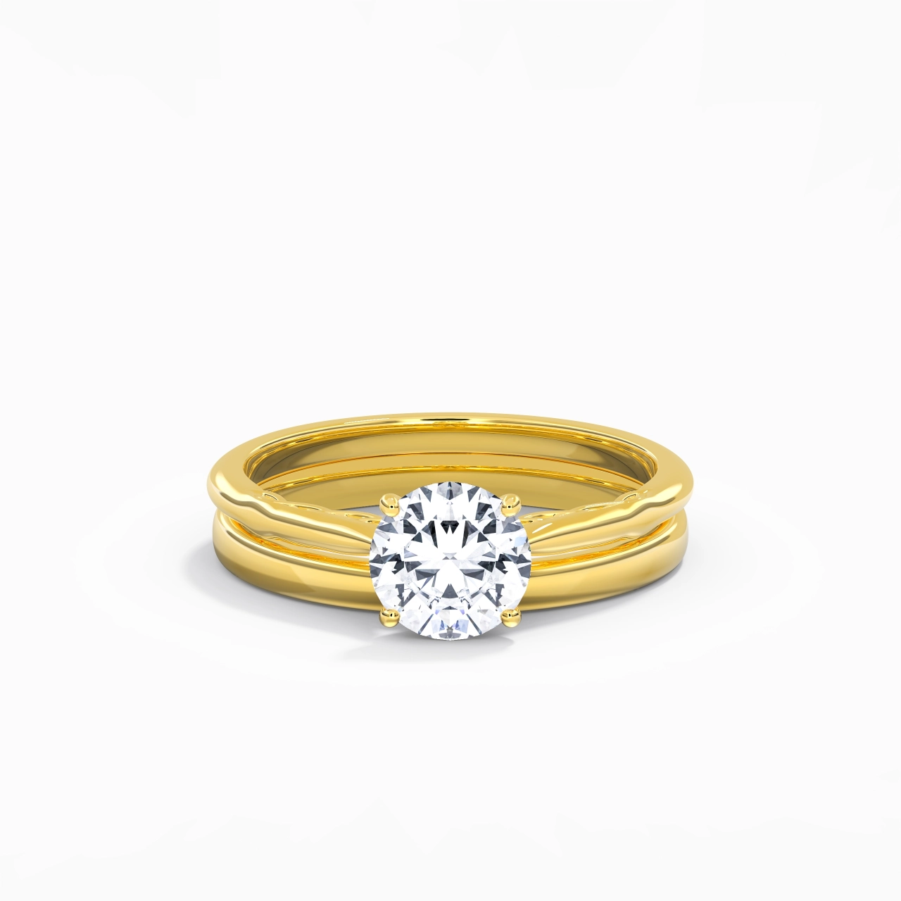 18K Gold Solitaire Traditional Shank Bridal Set