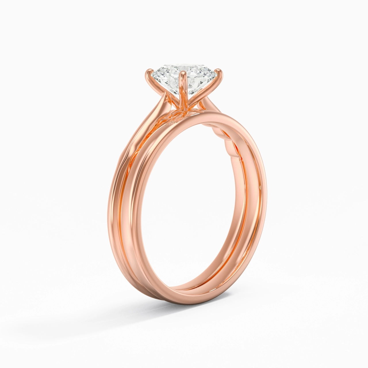 14K Rose Gold Solitaire Traditional Shank Bridal Set