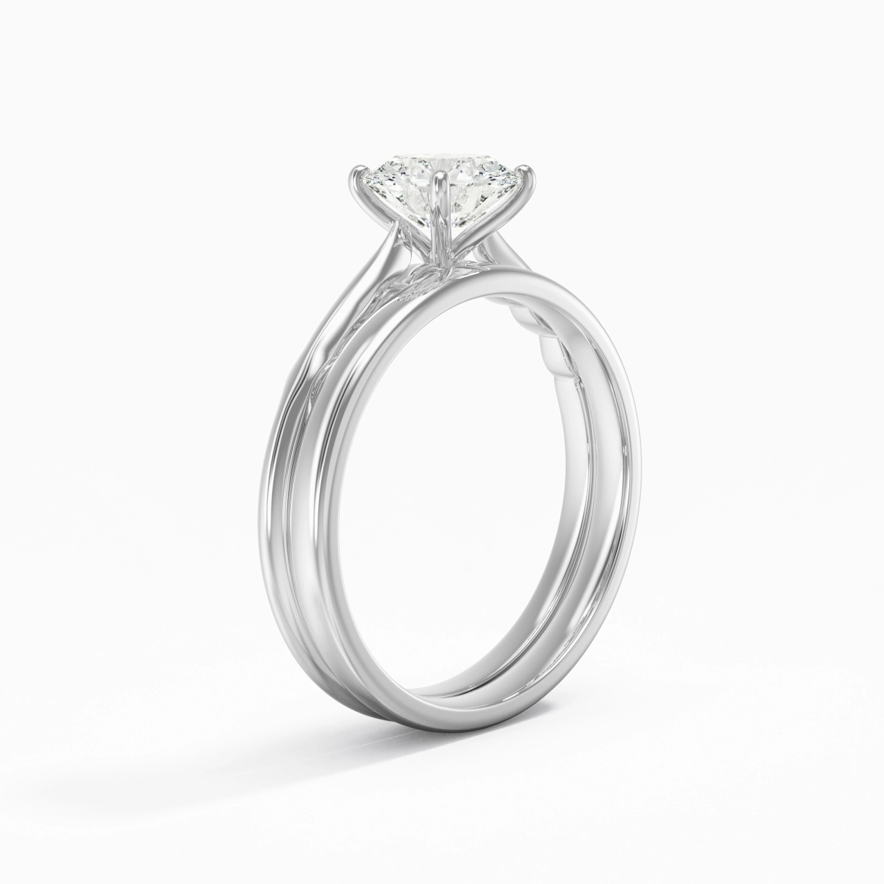 14K White Gold Solitaire Traditional Shank Bridal Set