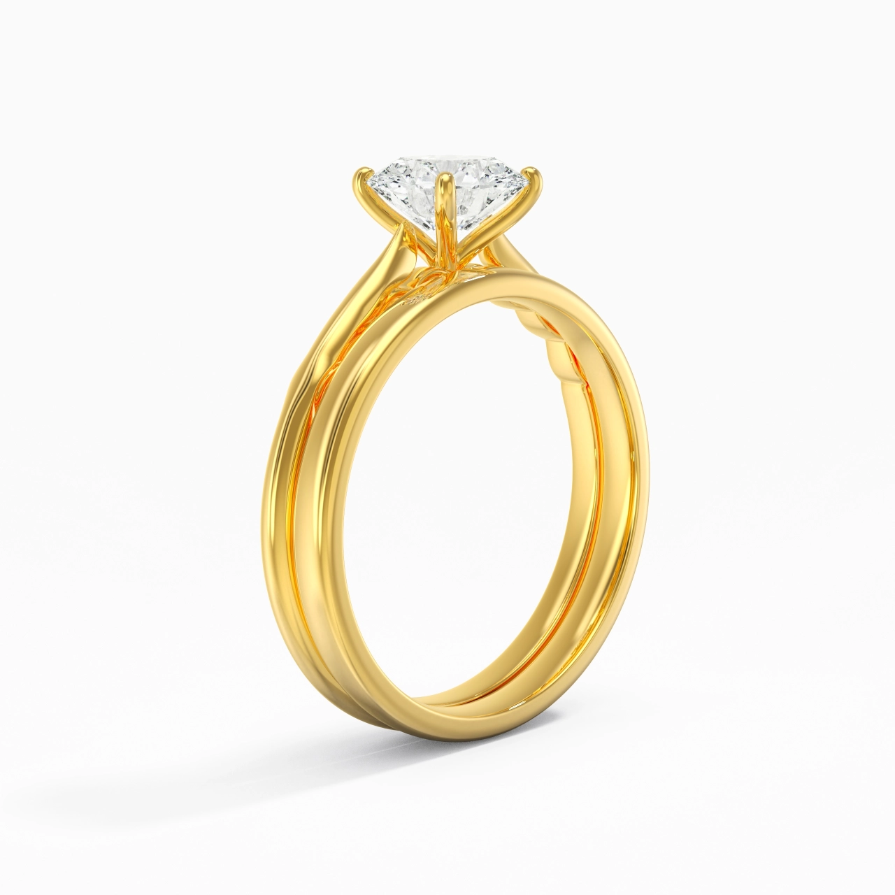 18K Gold Solitaire Traditional Shank Bridal Set
