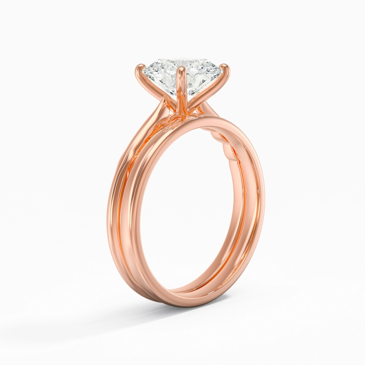 14K Rose Gold Solitaire Traditional Shank Bridal Set