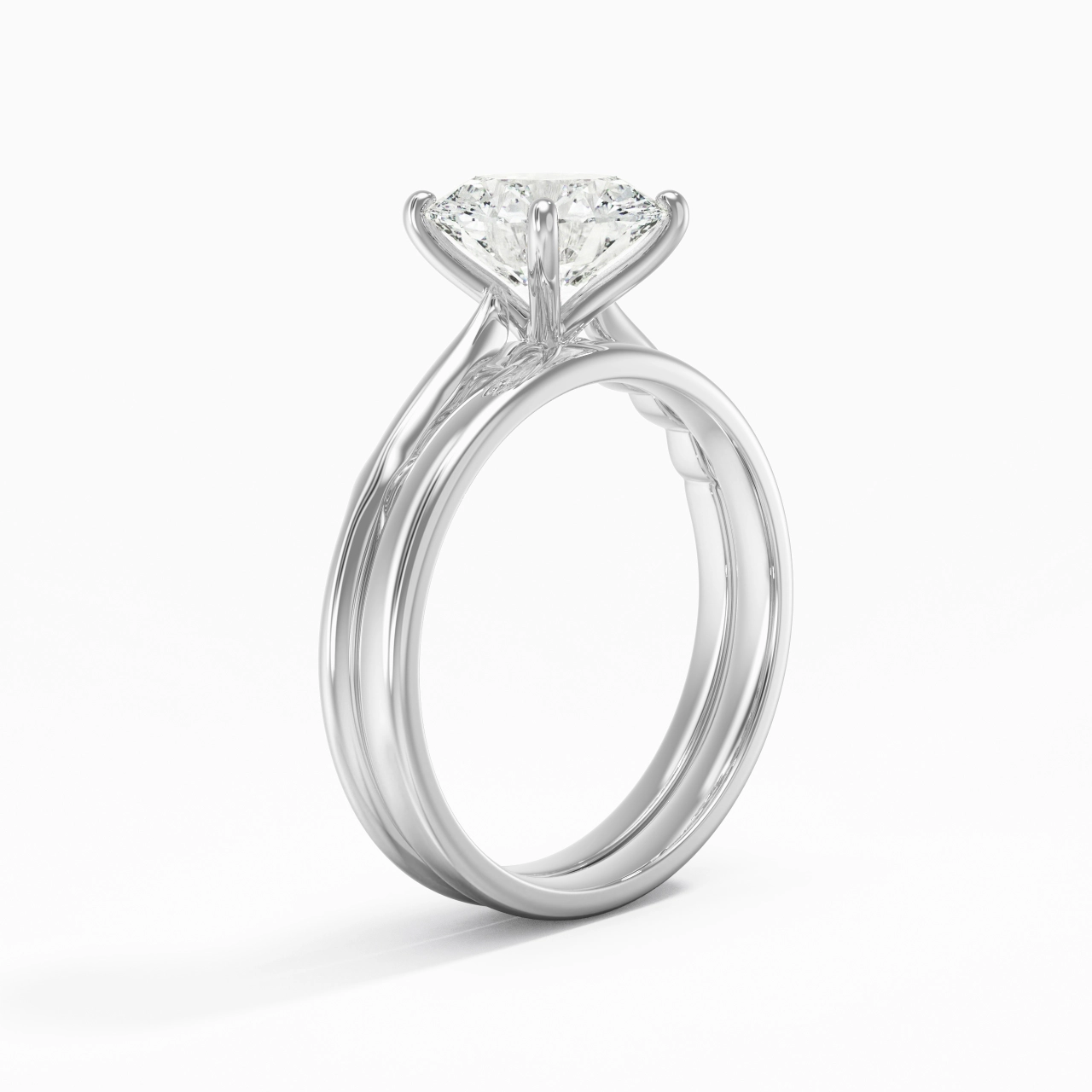 14K White Gold Solitaire Traditional Shank Bridal Set