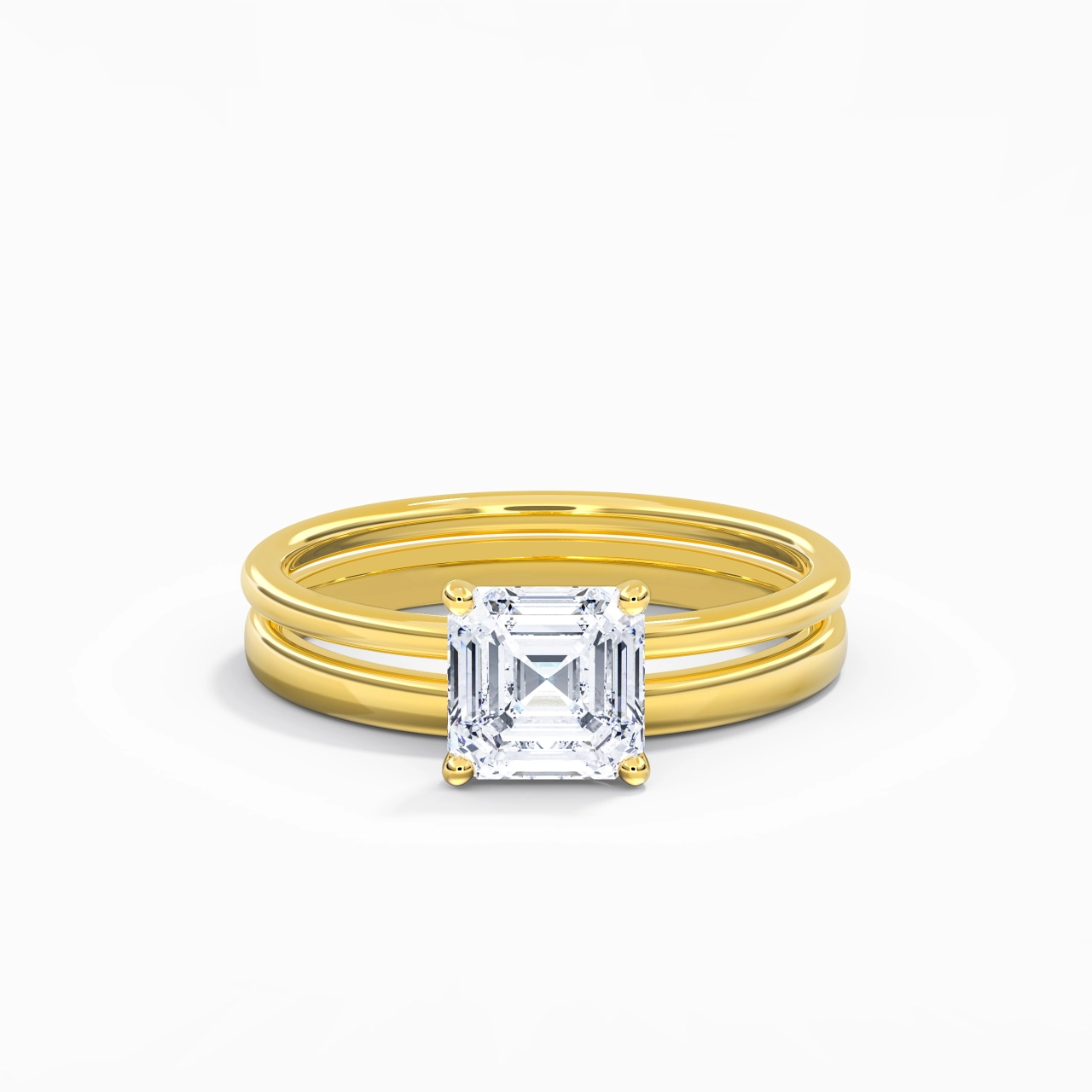 14K Gold Hidden Halo Traditional Shank Wedding Ring Set