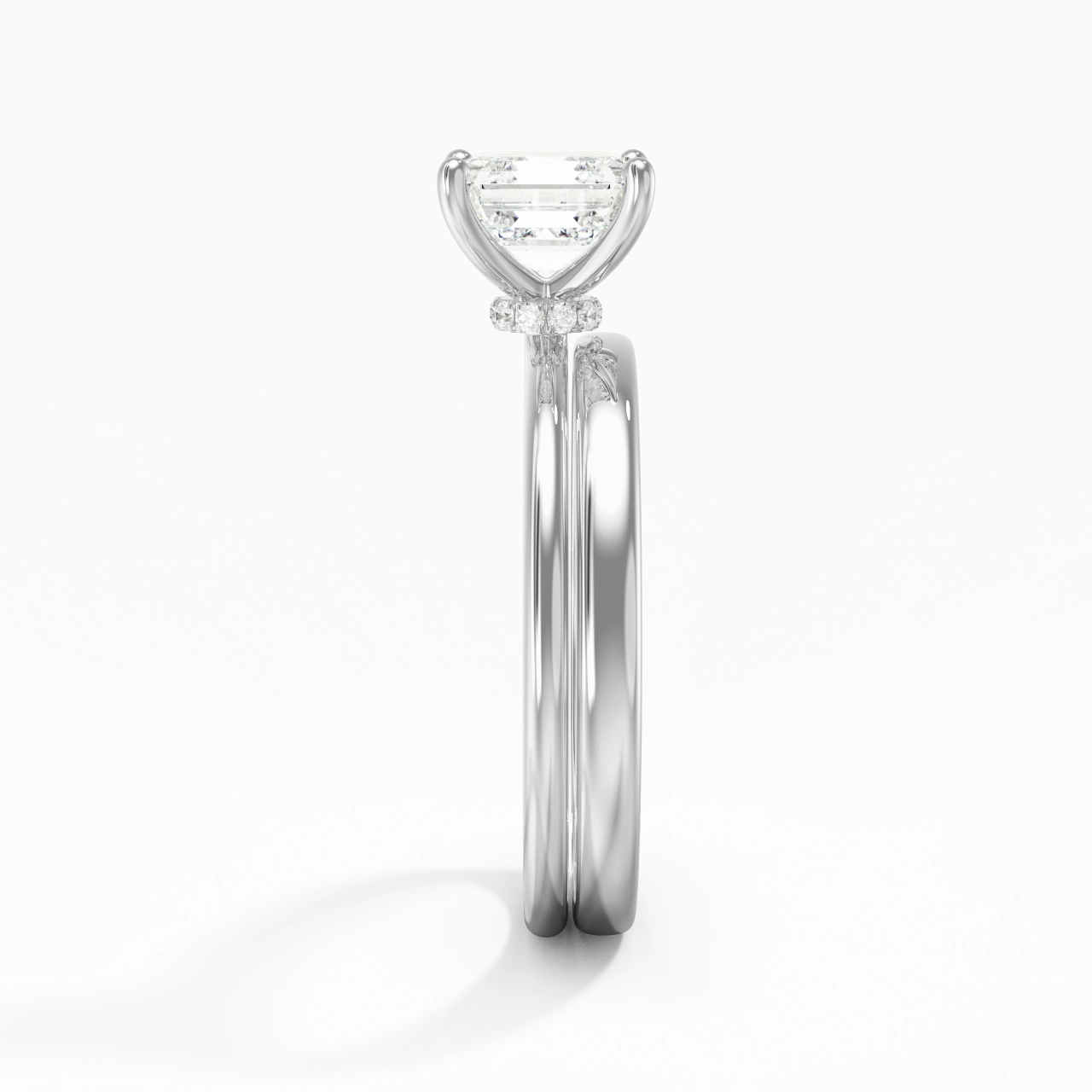 14K White Gold Hidden Halo Traditional Shank Wedding Ring Set