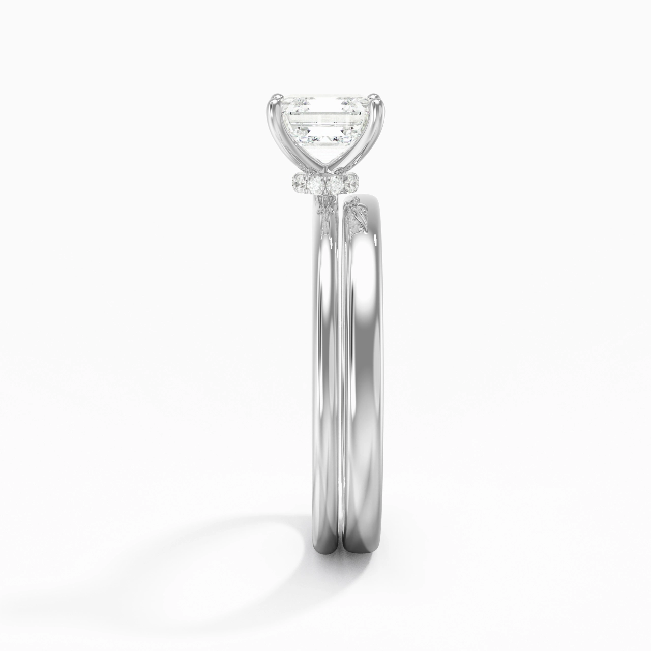 14K White Gold Hidden Halo Traditional Shank Wedding Ring Set
