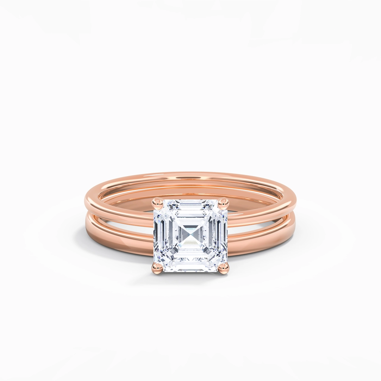 18K Rose Gold Hidden Halo Traditional Shank Wedding Ring Set