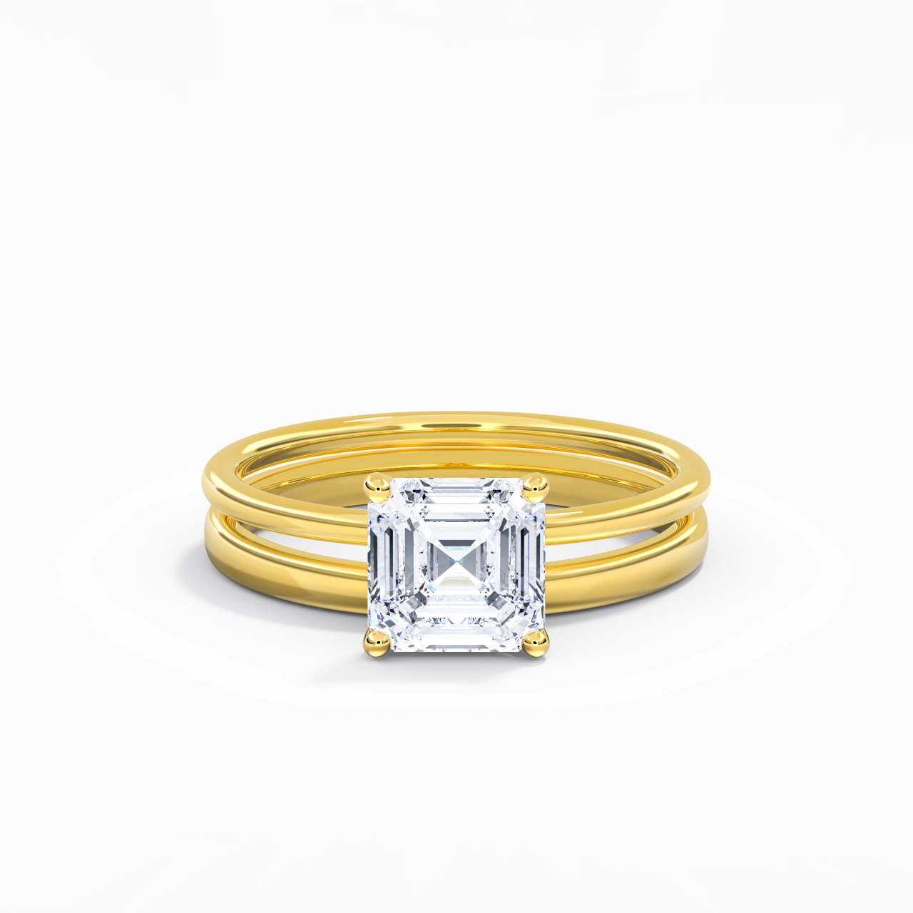 14K Gold Hidden Halo Traditional Shank Wedding Ring Set