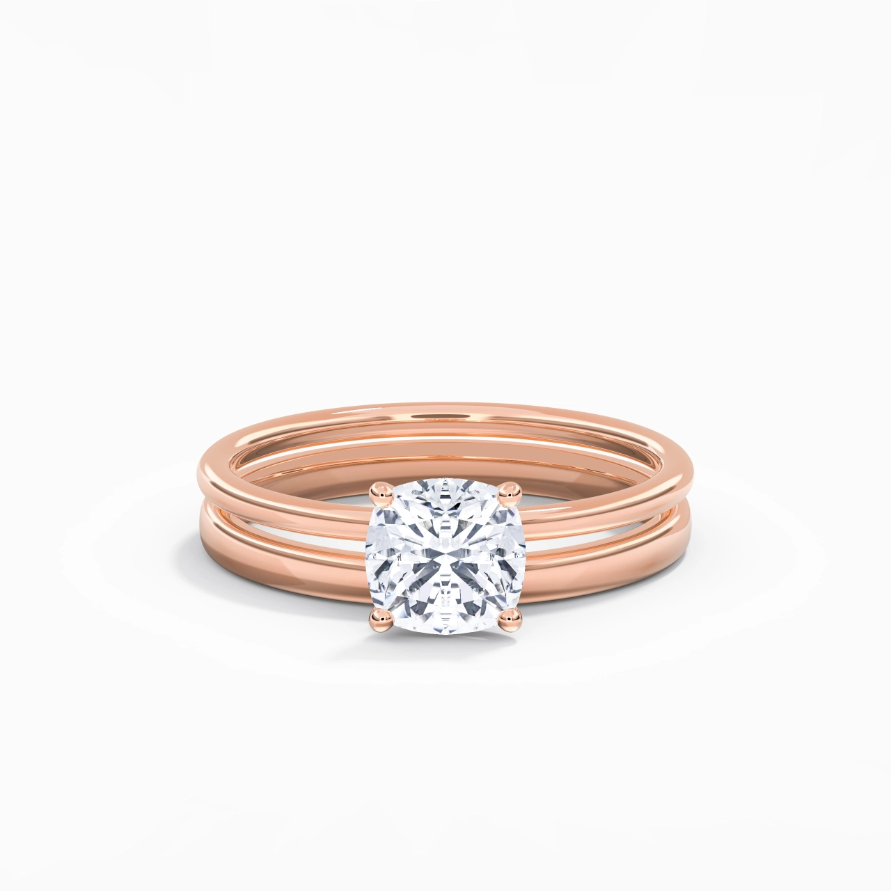14K Rose Gold Hidden Halo Traditional Shank Wedding Ring Set